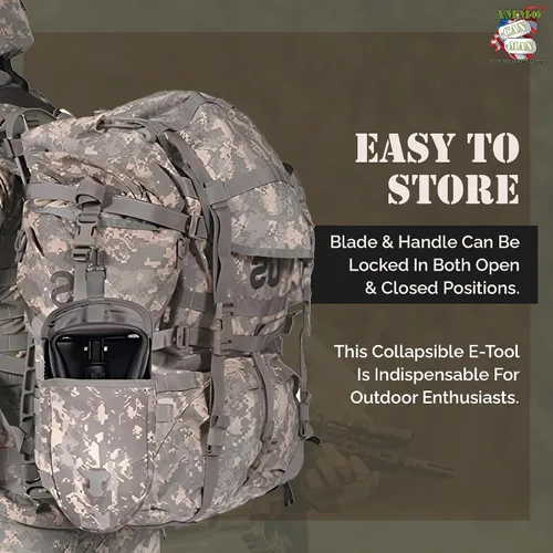 Vista 6 de USGI Pala de enganche de herramientas electrónicas de EE.UU. con ACU o multicam de transporte Multipurpose Collapsible Shovel – Versatile Survival