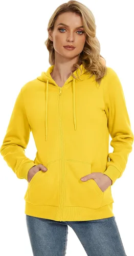 Vista 17 de TACVASEN Sudaderas con capucha y cremallera para mujer, ligera, de rizo francés, con cremallera completa y bolsillos