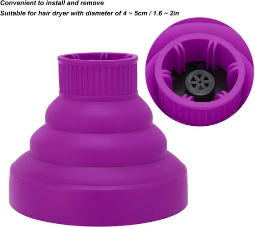 Vista 4 de Difusor de secador de pelo, universal plegable, portátil, ligero, plegable, morado