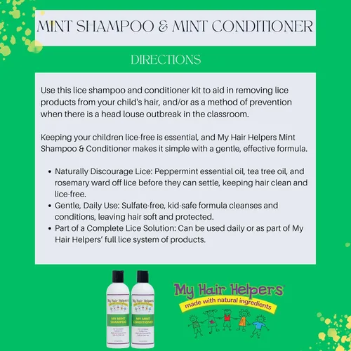 Vista 5 de My Hair Helpers - Paquete de champú y acondicionador de defensa y prevención de piojos para niños, aroma a menta, seguro para uso diario, funciona