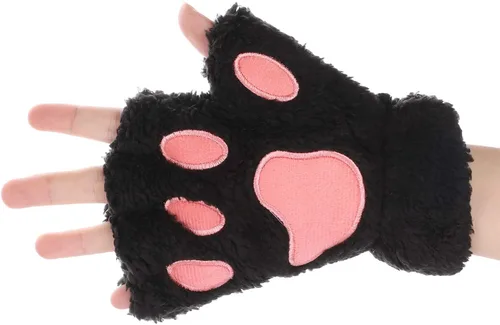 Vista 8 de PENINSULA LOVE Guantes de pata de gato, guantes de felpa cálidos para cosplay, guantes de animal de garra de oso, guantes de punto sin dedos