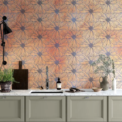 Vista 6 de Papel pintado de flores - Papel pintado botánico - Patrón de naturaleza de flores silvestres - Mural de pared floral para despegar y pegar. Mural