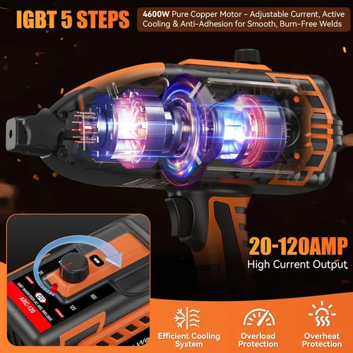 Vista 2 de Soldador portátil de mano, máquina de soldadura portátil de 110 V, inversor IGBT con 5 corrientes ajustables, pistola soldadora ARC se adapta a