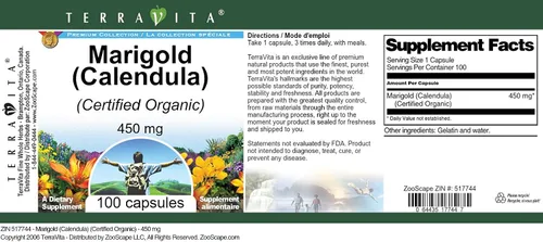 Vista 4 de Caléndula (Caléndula) (Certificado Orgánico) - 450 mg (100 Cápsulas, ZIN: 517744)