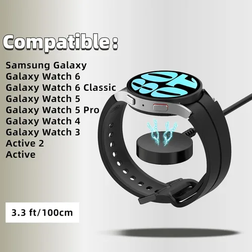 Vista 2 de Cargador compatible con Samsung Galaxy Watch 6/6 Classic/5/5 Pro, Galaxy Watch 4/3/Active 2/Active, cable de carga USB-C de repuesto de 3.3 pies/3.3