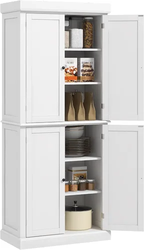 Vista 11 de HOMCOM Gabinete alto de la despensa de cocina de 72,5" grano de madera Fibras de madera negra