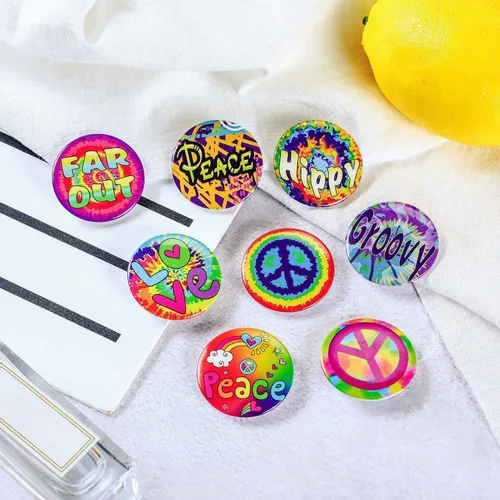 Vista 4 de 48 piezas de botones hippie retro botones pin 60's fiesta hippie accesorio de disfraz
