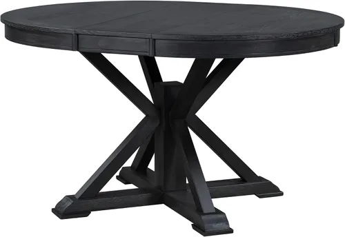 Vista 2 de WILLIAMSPACE Mesa de comedor de madera, mesa de cocina redonda extensible, mesa de comedor retro para 4 a 6, mesa de comedor rústica para comedor