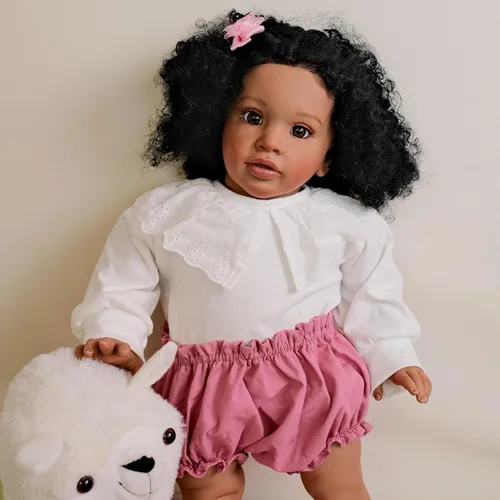 Vista 9 de RXDOLL Muñecas de bebé recién nacidas afroamericanas de 26 pulgadas, niña negra, muñeca realista Reborn de tela, cuerpo de tela, muñecas de bebé
