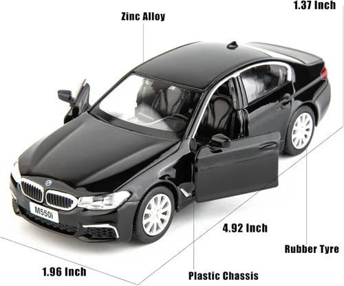 Vista 3 de RMZ City BMW M550i Modelo de coche 1:36 de aleación fundida, coche de juguete con fricción para niños pequeños, niños y niñas, regalo en negro
