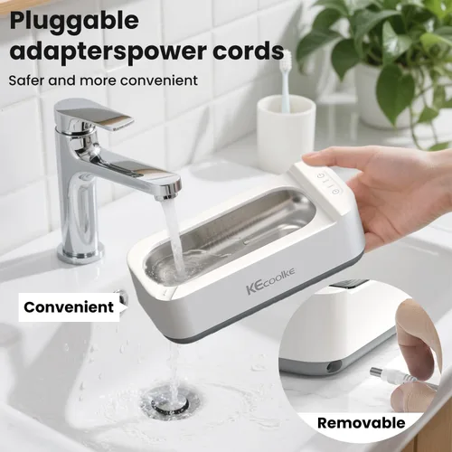 Vista 3 de KECOOLKE - Máquina de limpieza ultrasónica de joyería, limpiador sónico de 400 ml con temporizador digital para anteojos, anillos, plata, solución
