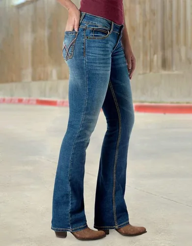Vista 4 de Flamingals Jeans de levantamiento de glúteos, elásticos, casuales, para otoño e invierno, jeans de moda para mujer