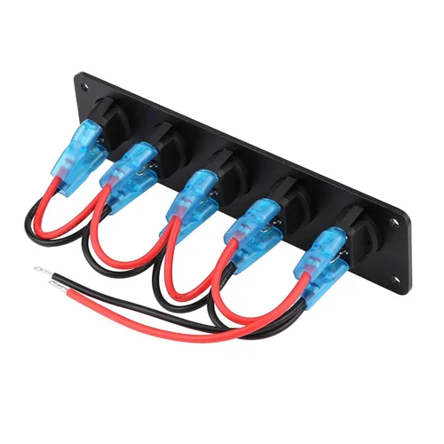 Vista 7 de Panel de interruptores basculantes de 5 bandas, 12 V-24 V, panel de interruptores de palanca de encendido y apagado con precableado para automóvil