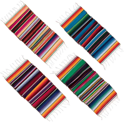 Vista 9 de Camino de mesa mexicano, paquete de 12 unidades, 14 x 84 pulgadas, decoración de fiesta temática mexicana para fiesta del Cinco de Mayo, Serape