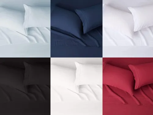 Vista 2 de Juego de ropa de cama de lujo de 4 piezas, 800 hilos, 100% algodón ultra suave, color azul claro, tamaño Queen, juego de ropa de cama transpirable