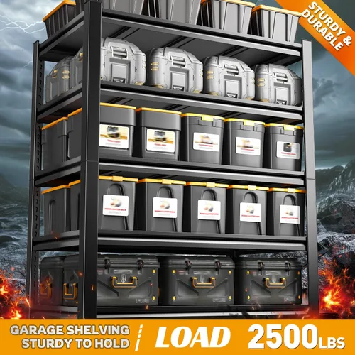 Vista 4 de REIBII Estantes de almacenamiento de 72 pulgadas de alto, estantería de garaje resistente de 2500 libras, estante de metal ajustable de 5 niveles