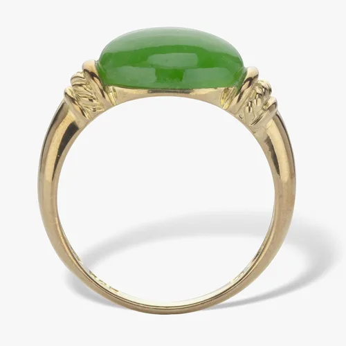 Vista 2 de Anillo de plata de ley chapada en oro amarillo, forma ovalada, jade verde, tamaños 6-10, Plata Esterlina, Jade