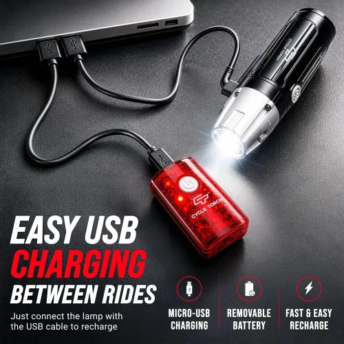 Vista 12 de Luces de bicicleta para montar por la noche, USB recargable Shark 550 Ultra Bright LED Luces de bicicleta delantera y trasera luz trasera