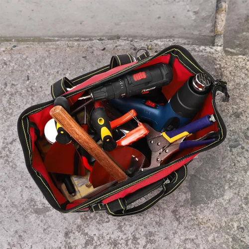 Vista 9 de Hiceeden Bolsa de herramientas de boca ancha de 16 pulgadas, bolsa de herramientas plegable con revestimiento impermeable y correa ajustable, bolsa