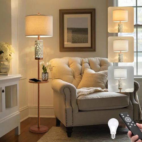 Vista 16 de OYEARS Lámpara de pie de 65 pulgadas con luz nocturna, lámpara de pie estilo granja para dormitorio, lámpara de pie alta para sala de estar, lámpara