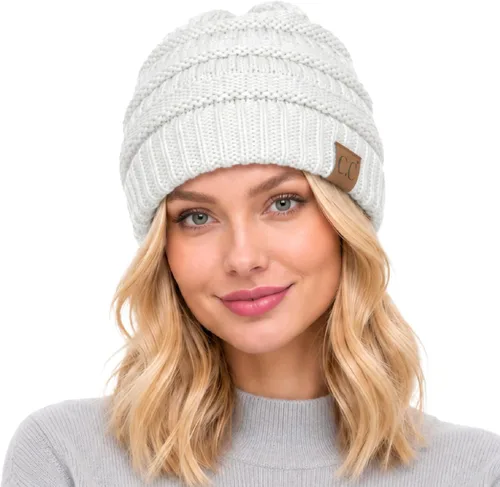 Vista 14 de CC Classic Winter Fall Trendy Chunky Stretchy Cable Knit Beanie Hat 2 tonos púrpura/azul marino