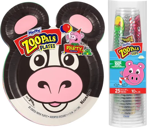 Vista 8 de Hefty Zoo Pals - Vasos de plástico con estampado de animales para fiestas de cumpleaños o uso diario, ideales para manos pequeñas, 25 unidades, 10