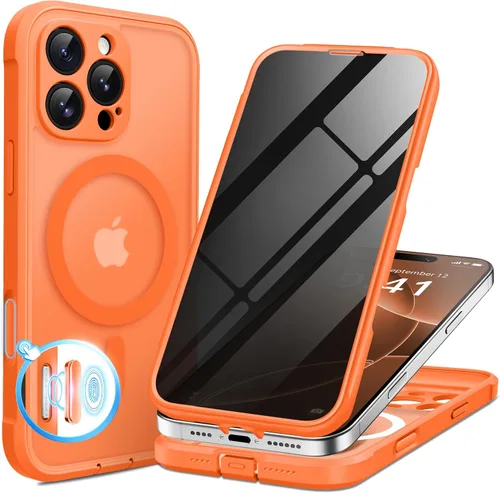 Vista 28 de BERFY Funda para iPhone 17 Pro Max, compatible con MagSafe, protector de pantalla de vidrio integrado, protección de cámara, funda de cuerpo