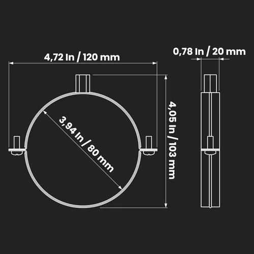 Vista 2 de Colgador de tubo galvanizado de 3 pulgadas con goma - Abrazadera de montaje de conducto - Soportes de tubo de PVC - Abrazaderas de tubo de metal