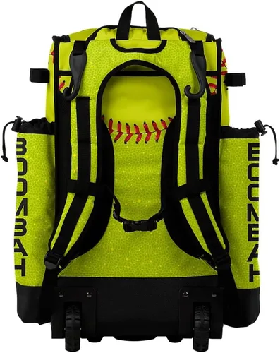 Vista 3 de Boombah Superpack Hybrid Rolling Bat Bag - Softbol 2.0 Bat Pack Óptico Amarillo/Rojo/Negro - Versión con ruedas y mochila
