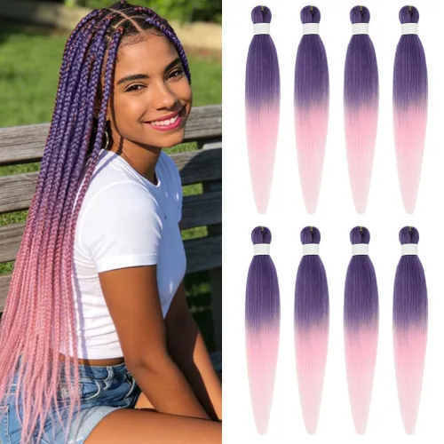 Vista 112 de 8 paquetes de extensiones preestiradas - 16 pulgadas de cabello trenzado premium, 55G/paquete, sin picazón, fijación en agua caliente, textura Perm