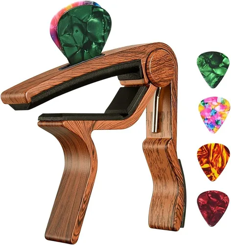 Vista 11 de Cejilla de guitarra, cejilla negra, soporte para púas en la cejilla para guitarra acústica y eléctrica, ukulele, mandolina, banjo (negro)