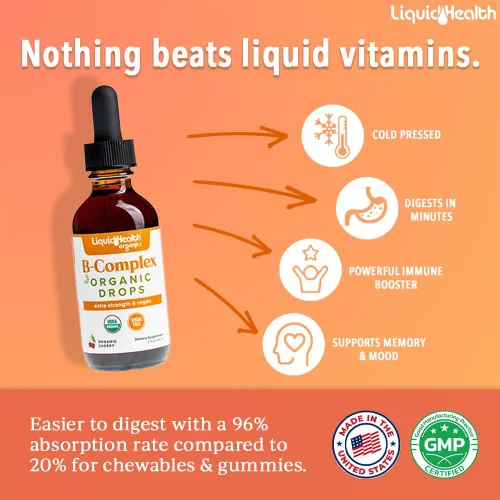 Vista 2 de LIQUIDHEALTH USDA - Gotas de complejo orgánico de vitamina B para hombres y mujeres, energía natural, enfoque mejorado, memoria y estado de ánimo