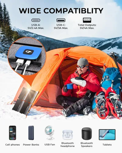 Vista 3 de [Tamaño de bolsillo] BigBlue Cargador de panel solar portátil de 25 W, cargador solar plegable con puertos USB-A y USB-C, panel solar impermeable