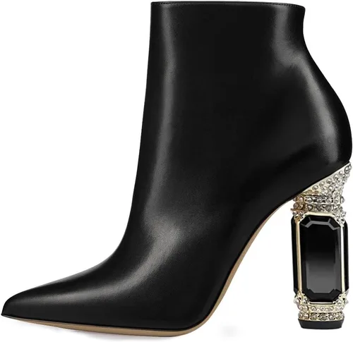 Vista 79 de FSJ Botas de tacón alto con punta puntiaguda para mujer, con tacón alto, con cremallera lateral brillante, estilo casual, para uso diario, zapatos