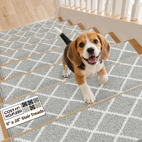 Vista 14 de COSY HOMEER Peldaños de escalera para peldaños de madera de 9 x 28 pulgadas, alfombras antideslizantes, pelar y pegar para interiores para niños