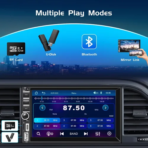 Vista 7 de Estéreo de auto doble DIN con Apple CarPlay inalámbrico y Android Auto, receptor de radio de coche con pantalla táctil de 7 pulgadas con Bluetooth
