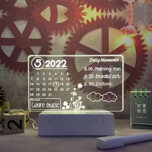 Vista 2 de Tablero de notas LED, lámpara de noche para tablero de notas, luz nocturna LED creativa, tablero de mensajes USB, luz LED de acrílico regrabable