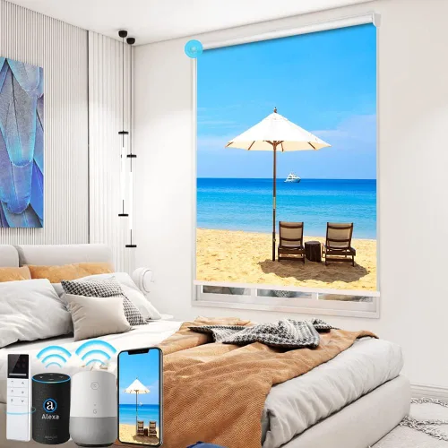 Vista 7 de TIPIACE Persianas motorizadas recargables o cableadas con control remoto, persianas enrollables de tela opaca completa, compatible con Alexa Google