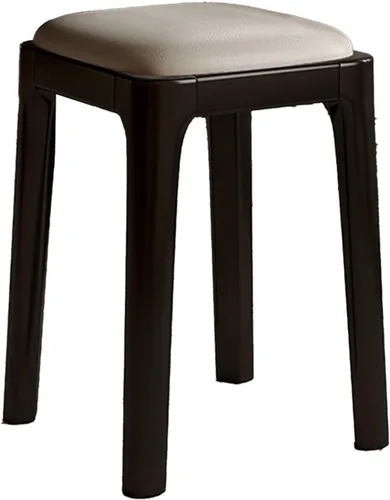 Vista 9 de Sillas de comedor de madera sin respaldo, sillas de cocina apilables, silla de comedor con cojín de piel sintética, silla cuadrada para sala