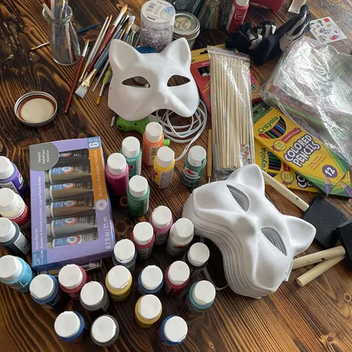 Vista 4 de Máscaras de gato Paquete de 10 Pintura de máscaras para niños Artes y manualidades para niños - niños o niñas - Halloween Recuerdo de fiesta