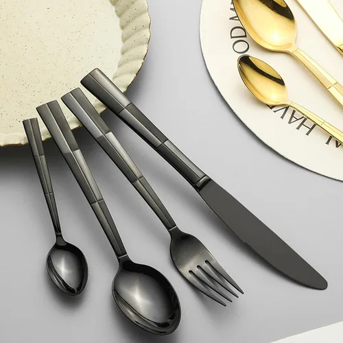 Vista 5 de 16-Piece Silverware,Service for 4，Serving Set,304 Stainless Steel Steak Knife, Fork and Spoon Hotel Creative Western Tableware Gift Set,Mirror Negro