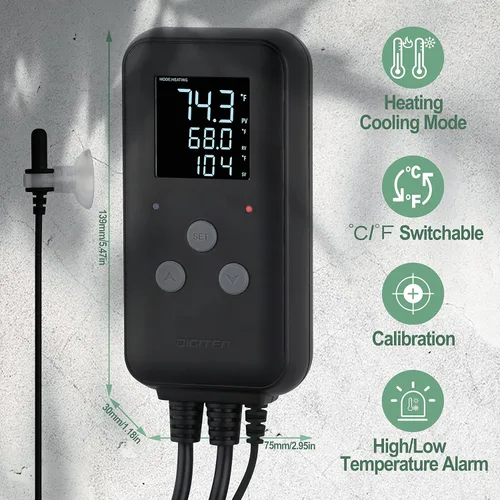 Vista 3 de DIGITEN Controlador de temperatura digital impermeable para acuario, invernadero y calefacción al aire libre - Controlador de termostato