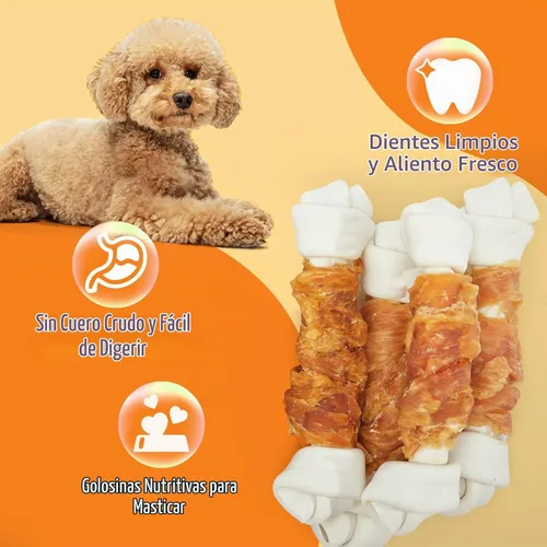 Vista 5 de Jungle Calling Huesos de perro sin cuero crudo, huesos masticables envueltos de pollo real de 6.5 pulgadas para perros medianos y grandes golosinas