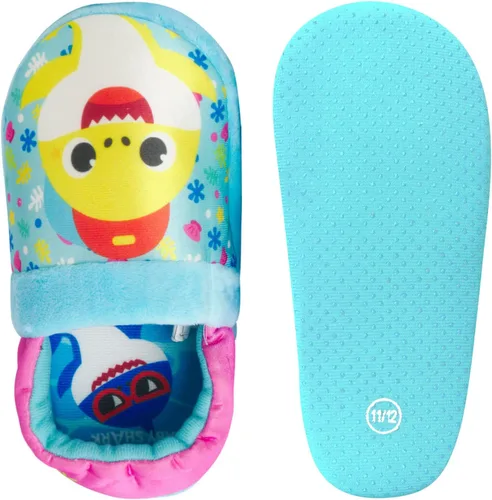 Vista 5 de Nickelodeon Toddler Boys' and Girls Baby Shark Slippers - Plush Fuzzy Slippers, Non-Skid Sole (5-12 ToddlerKid)