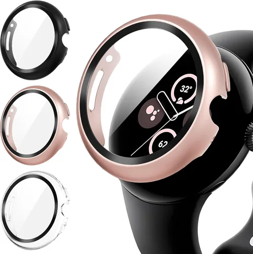 Vista 10 de Suoman Paquete de 3 fundas para Google Pixel Watch 3/2/1 de 1.614 pulgadas, [antiarañazos] protector de pantalla de vidrio templado 9H + cubierta