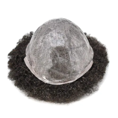 Vista 5 de Afro Toupee para hombres negros, sistema de reemplazo de cabello humano brasileño para hombres afroamericanos africanos afroamericanos, piezas