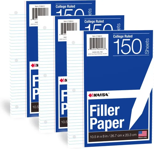 Vista 10 de KAISA Papel para cuaderno de hojas sueltas, rayas universitarias, 300 hojas por papel rayado, 8 x 10.5 pulgadas, 3 agujeros perforados para carpeta