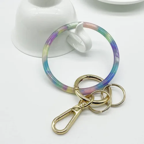 Vista 6 de Junyuerly Pulsera de llavero para mujer, llavero redondo de acetato con clip