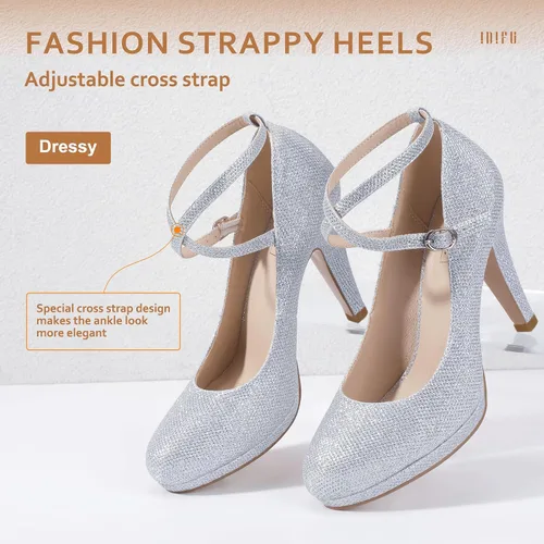 Vista 4 de IDIFU - Tacones altos de plataforma Tracy para mujeres, zapatos de punta cerrada, zapatos con tiras cruzadas al tobillo para el trabajo, uso