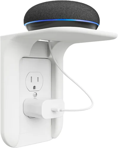 Vista 10 de WALI Repisa de doble enchufe de pared – Estante de baño dúplex para cepillo de dientes eléctrico, HomePod Mini, Echo Dot y carga de teléfono – blanco